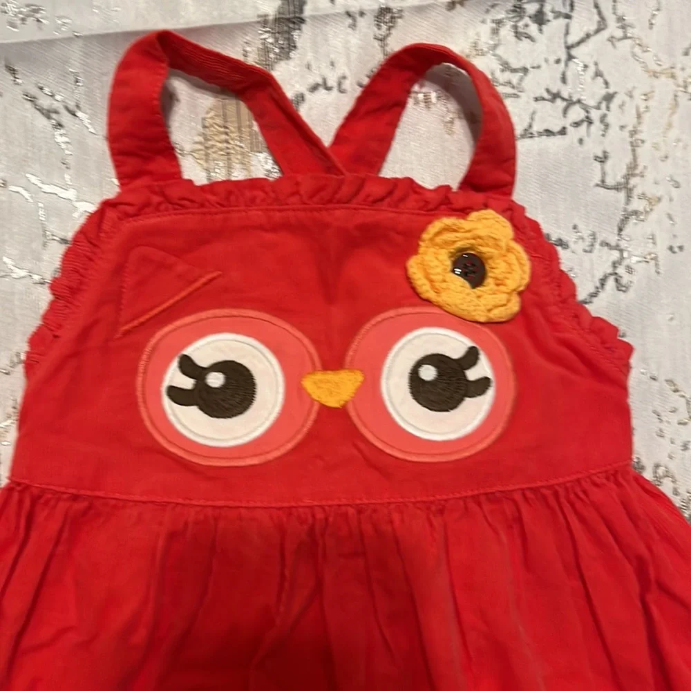Gymboree red corduroy owl adjustable strap overall dress w/ diaper cover 18-24 m